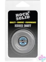 Clear ribbed one-size Sila-Stretch silicone cock ring by Rock Solid