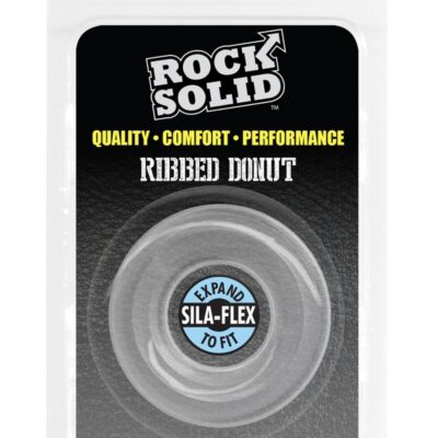 Clear ribbed one-size Sila-Stretch silicone cock ring by Rock Solid
