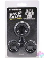 Triple silicone stamina ring set with internal metal beads in black by Doc Johnson