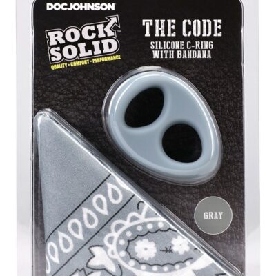 Two-tone gray and black silicone cock ring with matching square bandana by Rock Solid