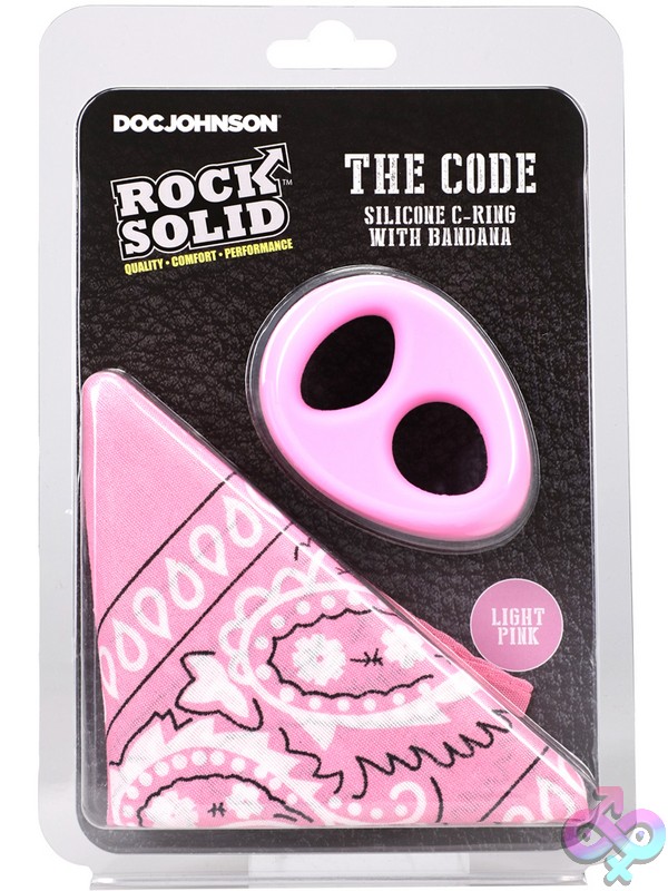 Discreet-Toys-Rock-Solid-The-Code-Silicone-C-Ring-With-Bandana-Light-Pink-Black-Nu-Dj3703-08Cd Light Pink And Black Two-Tone Silicone C-Ring With Matching Square Bandana By Rock Solid