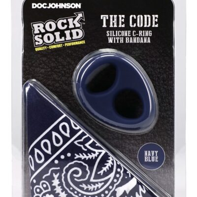 Two-tone navy blue and black silicone c-ring with matching bandana by Rock Solid