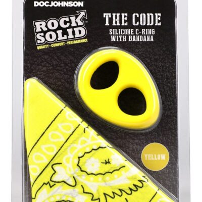 Yellow and black two-tone silicone cock ring with matching square bandana by Rock Solid