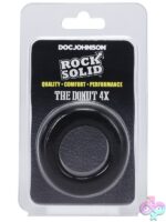 Rock Solid Donut 4X stretchy TPE cock ring in black and clear on neutral background