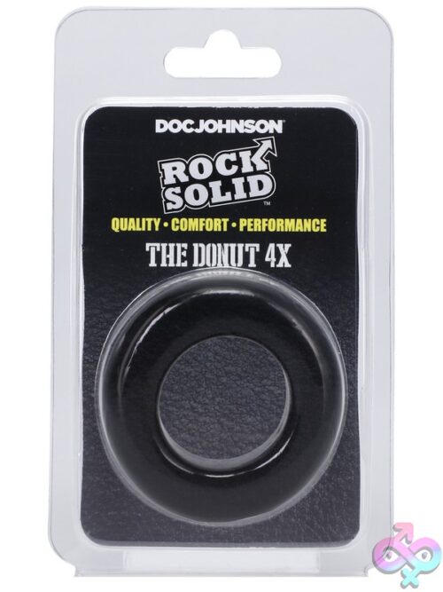 Rock Solid Donut 4X Stretchy Tpe Cock Ring In Black And Clear On Neutral Background