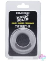 Rock Solid Donut 4X stretchy TPE cock ring in black and clear on neutral background