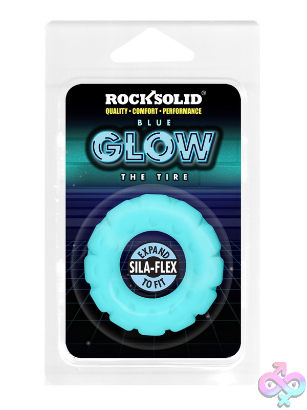 Discreet-Toys-Rock-Solid-Tire-Blue-Nu-Dj3700-57Cd Rock Solid Tire Silicone Cock Ring In Blue And Green On Neutral Background