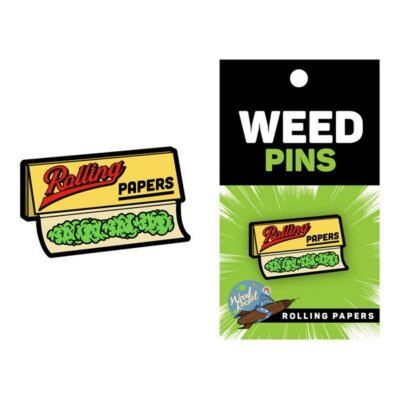 Green soft enamel rolling papers lapel pin by Wood Rocket