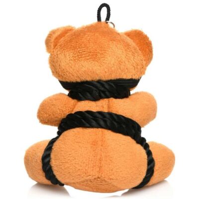 Rope Teddy Bear Keychain by XR Brands — burnt orange bondage bear with silky rope and removable blindfold
