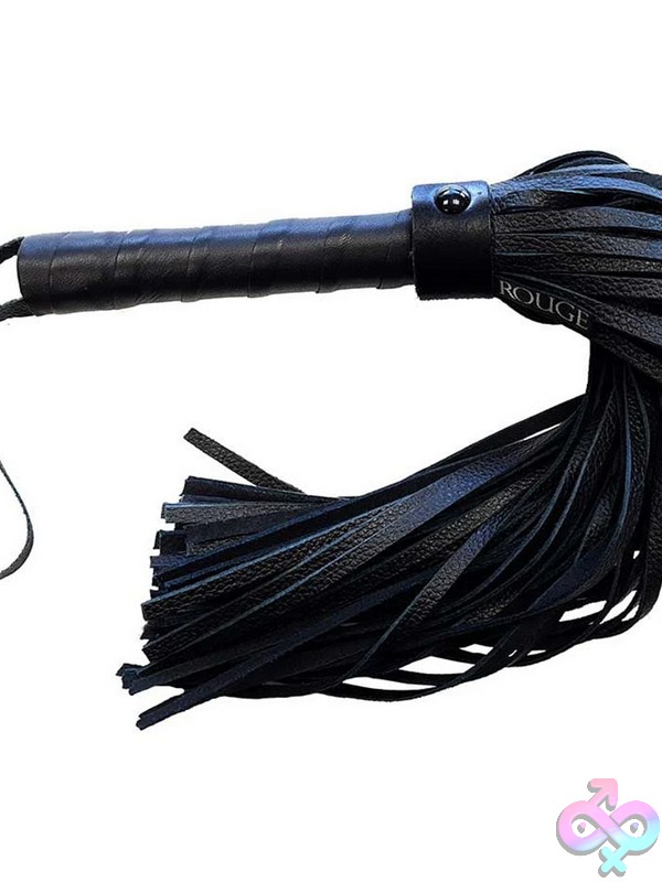 Discreet-Toys-Rouge-Leather-Black-Flogger-With-Black-Hardware-Nu-Rlf1175-Bkbk Black Leather Flogger With Black Metal Hardware By Rouge Garments
