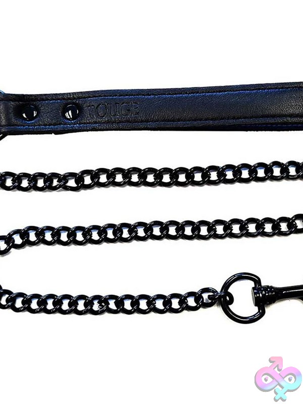 Discreet-Toys-Rouge-Leather-Black-Leash-With-Black-Hardware-Nu-Rl1017-Bkbk Black Leather Leash With Black Metal Hardware By Rouge Garments