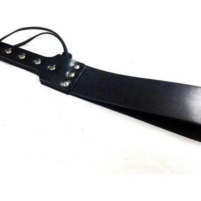 Premium black genuine leather folded spanking paddle by Rouge Garments