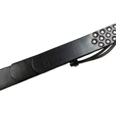 Three strap black leather spanking paddle by Rouge Garments