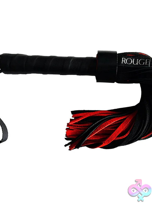 Discreet-Toys-Rouge-Short-Suede-Flogger-With-Leather-Handle-Black-Red-Nu-Rsf1167-Bkrd Compact Black And Red Suede Flogger With Leather Handle By Rouge Garments