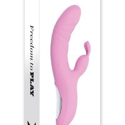 Pink thrusting rabbit vibrator with curved G-spot shaft and flexible clitoral stimulator by Playboy Pleasure