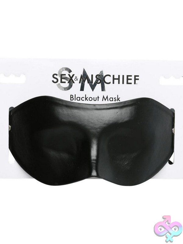 Discreet-Toys-S-M-Blackout-Mask-Nu-Ss100-88 Black Faux Leather Blackout Blindfold Mask With Satin Ribbon Ties By Sportsheets