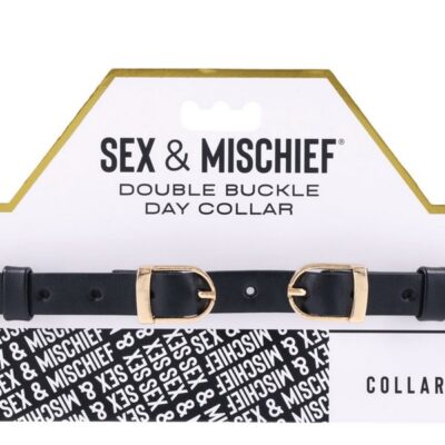 Black faux-leather double buckle day collar with gold hardware by Sportsheets