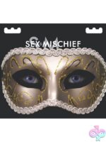 Silver nylon masquerade-style mask with satin ribbon ties by Sportsheets