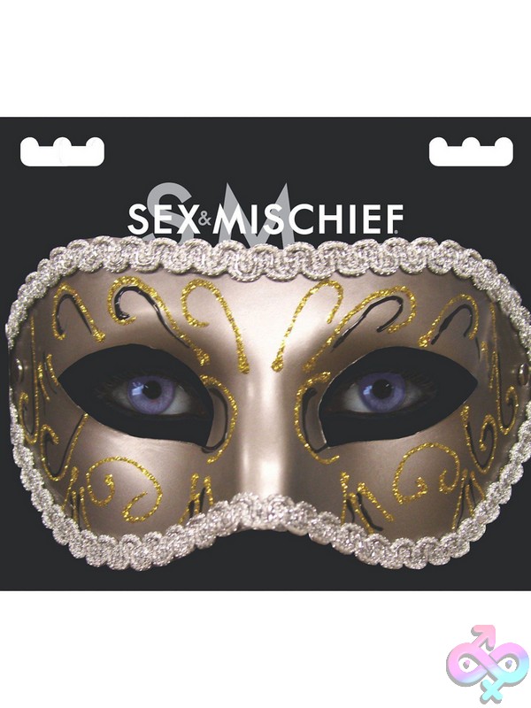 Discreet-Toys-S-M-Masquerade-Mask-Nu-Ss100-81 Silver Nylon Masquerade-Style Mask With Satin Ribbon Ties By Sportsheets