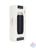 Dark blue app-controlled automatic masturbator with textured TPE sleeve by Svakom