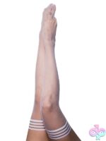 White fishnet thigh-high stockings with no-slip grip band by Kixies