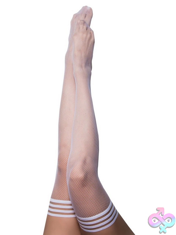 Discreet-Toys-Sammy-White-Fishnet-Size-A-Nu-Kx-1311A White Fishnet Thigh-High Stockings With No-Slip Grip Band By Kixies