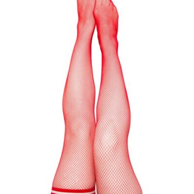 Sandra red fishnet stay-up thigh-high stockings by Kixies