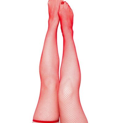 Red fishnet thigh-high stockings plus size with no-slip grip band by Kixies