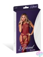 Seamless strappy cutout gartered body stocking in burgundy by Magic Silk