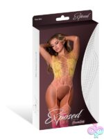 Yellow ombre seamless lace gartered body stocking with criss-cross straps and front cutout by Magic Silk