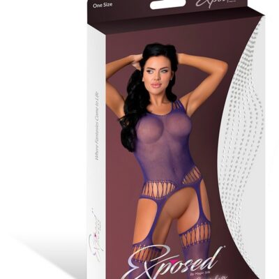 Seamless strappy cutout purple body stocking by Magic Silk
