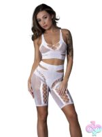 White seamless cut-out bra and long leg short lingerie set with rhinestones by Magic Silk