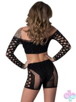 Seamless Crop Top & Short Set in Black with Rhinestones - Image 3