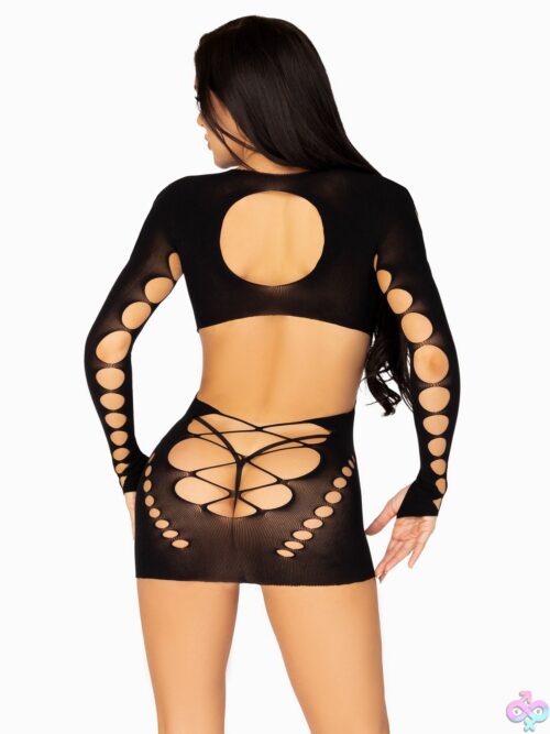 Seamless Cut Out Long Sleeve Mini Dress With Faux Lace Up Detail - Image 2