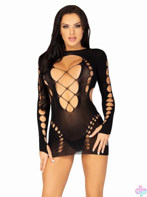 Seamless Cut Out Long Sleeve Mini Dress With Faux Lace Up Detail - Image 3