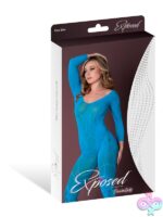 Seamless long-sleeve sheer mesh body stocking in neon turquoise by Magic Silk