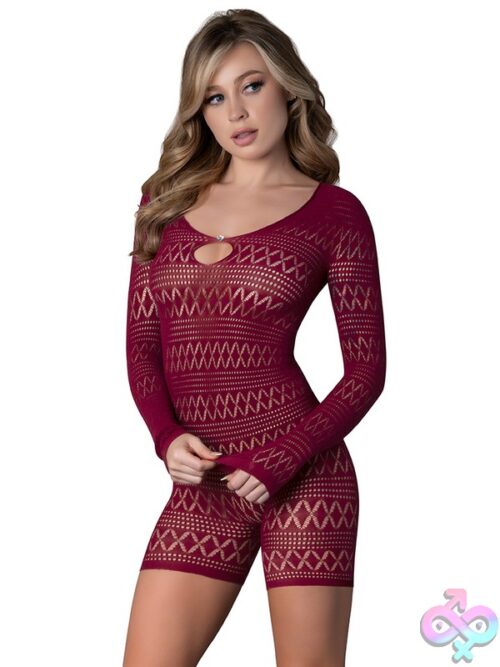 Seamless Long Sleeve Romper In Burgundy - Image 2