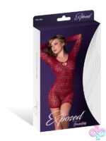 Seamless long sleeve burgundy romper with front cutout and heart rhinestone by Magic Silk