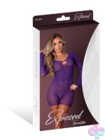 Seamless long sleeve purple romper with front cutout and heart rhinestone accent by Magic Silk