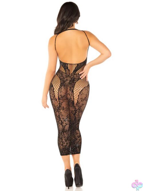 Seamless Rhinestone Lace And Net Body Con Dress - Image 2