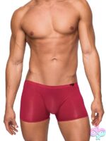 Seamless low-rise mini short with molded sheer pouch in wine red by Male Power
