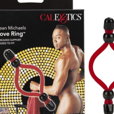 Adjustable red latex love ring with toggle beads by California Exotic Novelties