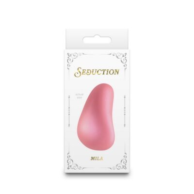 Palm-sized curved vibrator in metallic rose gold silicone by Ns Novelties