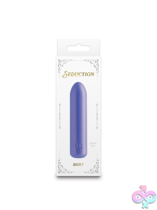 Seduction Roxy Metallic Mini Bullet Vibrator In Pink And Purple On A Soft Neutral Background