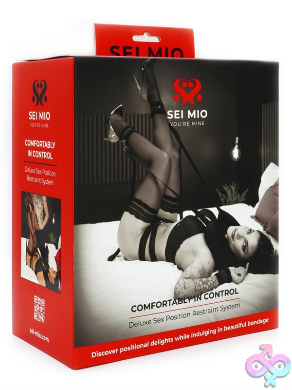Discreet-Toys-Sei-Mio-Comfortably-In-Control-Deluxe-Restraint-System-Nu-Sm-005 Black Adjustable Deluxe Restraint System With Padded Cuffs And Neck Cushion By Sei Mio