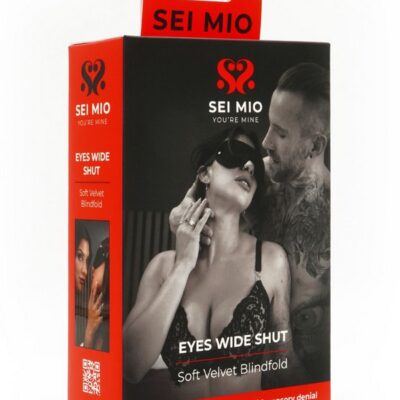 Padded black soft velvet blindfold with elasticated strap by Sei Mio