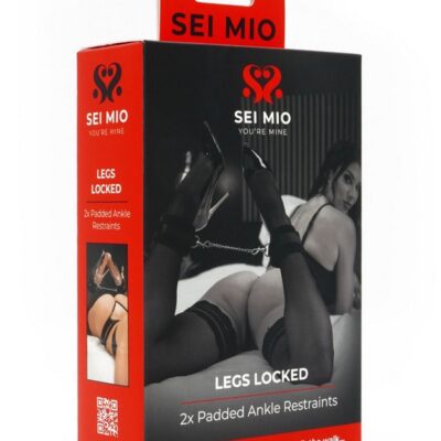 Black padded ankle restraints with adjustable Velcro and nickel-free hardware by Sei Mio