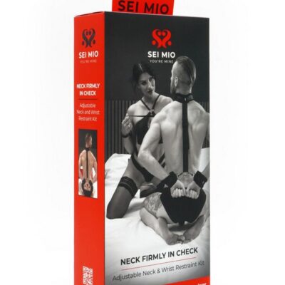 Adjustable black neck and wrist restraint kit with padded cuffs by Sei Mio