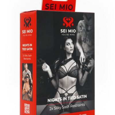 Black satin sash restraints with integral loop by Sei Mio