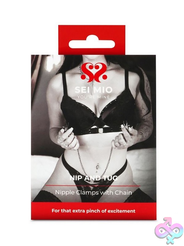 Discreet-Toys-Sei-Mio-Nip-And-Tug-Adjustable-Nipple-Clamp-Chain-Nu-Sm-057 Adjustable Silver Nipple Clamp Chain With Body-Safe Smooth Tips By Sei Mio